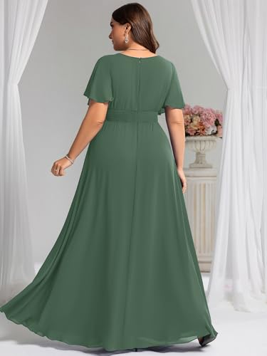Image of Ever-Pretty Plus Elegant Formal Dresses for Curvy Women Round Neck Short Sleeves Chiffon Bridesmaid Mother of The Bride Dress