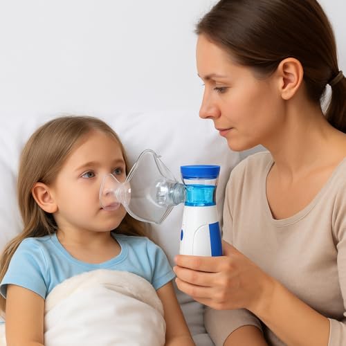 Image of Portable Mesh Nebulizer, Silent and Compact Nebulizer Machine for Adult and Kids, Wireless Vaporizer Machine With Respiratory Mask, Effective for Cough, Asthma, Sinusitis, and Bronchitis, Steam Inhaler for Cold and Cough -Quick Relief and Daily Use Vaporiser With Respiratory Mask
