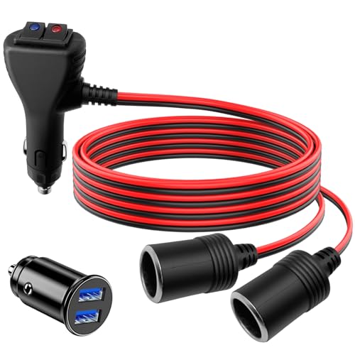 Hoembpn Répartiteur de Rallonge Allume-Cigare, 1 à 2 Prises Allume Cigare de Voiture avec Interrupteurs Indépendants 12V/24V Adaptateur Double Prise...
