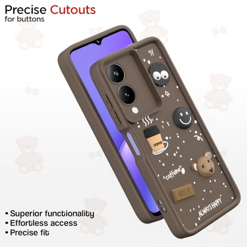 Image of Pikkme Back Cover for Vivo Y17s / Vivo Y28 | 3D Bear Silicone Cute & Fun Coffee Cartoon | Full Body Protection Bumper Case (Brown)