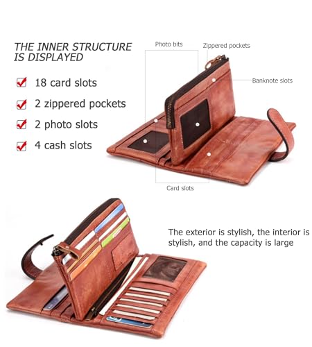 Vintage Genuine Leather Long Wallet Men Women Credit Card Holder Purse Zipper Business Moible Phone Wallet,A2