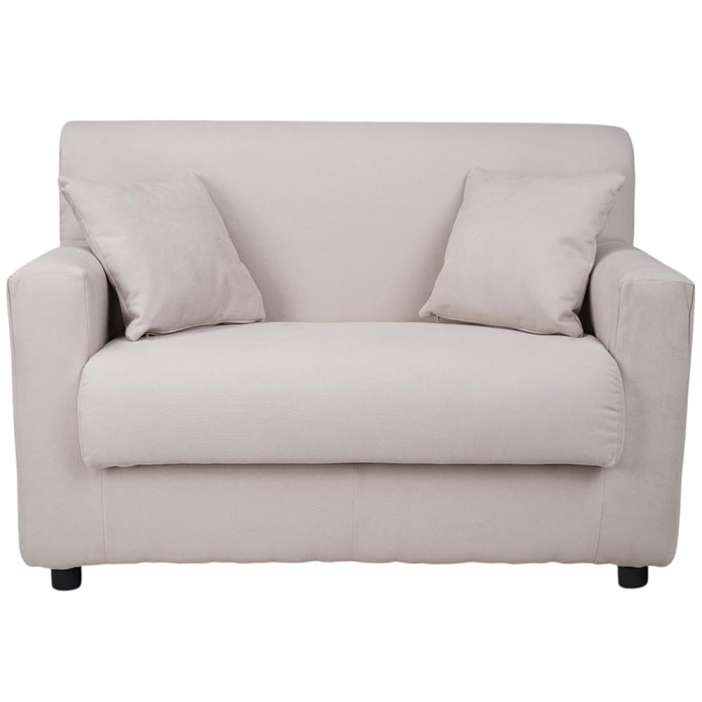 Liberoshopping Divano sfoderabile 2 posti in tessuto imbottito con braccioli larghezza 124 cm (Beige)