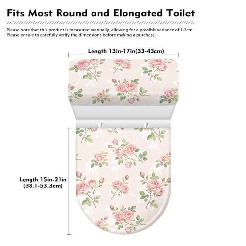Pwoqzuy Pink Rose Toilet Seat Cover for Spring Decor 2 PCS Floral Toilet Lid Tank Cover for Bathroom Machine Washable Stretchable Fit for Round Oval Elongated Toilets, Pink - Thumbnail 7