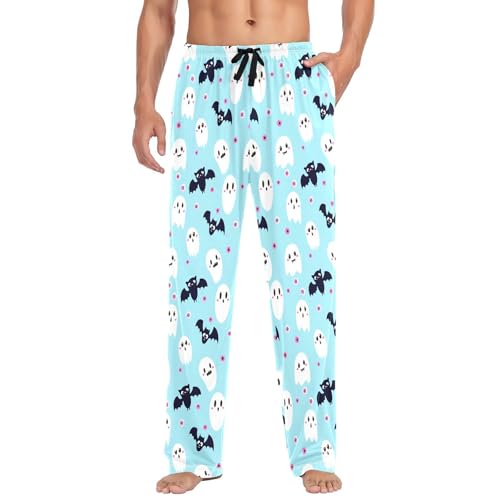 White Spirits Bats Men's Cotton Pajama Pants with Pockets and Drawstring Comfortable and Stylish,S