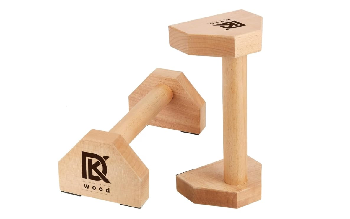 wooden push up bars for calisthenics & handstand training | heavy duty pine wood parallettes for home gym workout | non-slip pushup handles set of 2