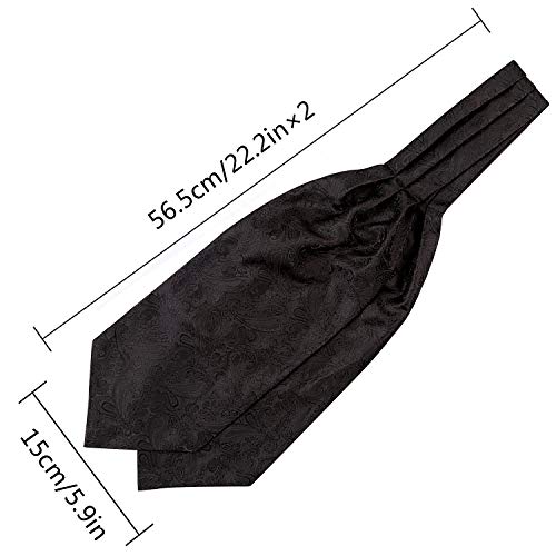 Alizeal Men's Paisley Ascot Tie Cravat Satin Self Tie And Handkerchief Set(Black) #TOP3