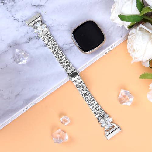 Bling Love Clover Bands For Women Compatible With Versa 4/Versa 3/Sense 2/Sense Stainless Steel Adjustable Replacement Strap.