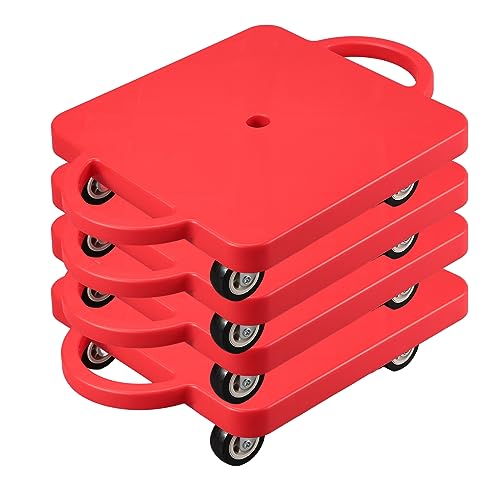 4 Pieces Sports Scooter Board Bulk Sitting Scooter Board with Handles Plastic Casters Sport Flat Scooter for Kids Children Gym Indoor Outdoor Activities Play Equipment (Red)