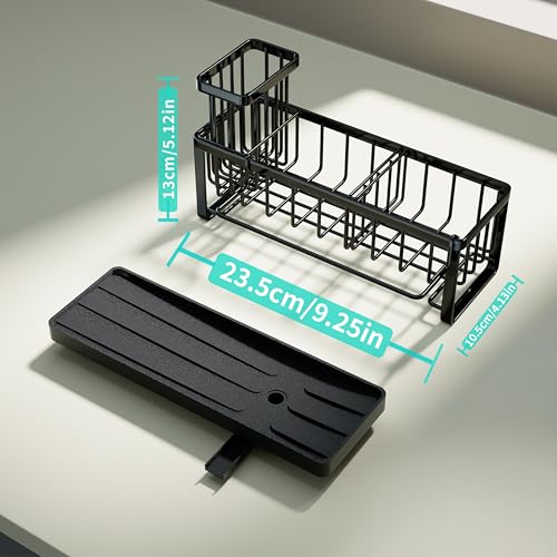 HapiRm Spülbecken Organizer Küchen Schwammhalter - Selbstentleerender Spüle Organizer mit Bürstenhalter und Geschirrtuchhalter, Edelstahl Spülmittel Organizer für die küche aufbewahrung & organisation 6