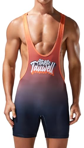 FEOYA Traje de lucha libre ajustado para hombre, ropa deportiva para aficionados, body de una pieza, sin mangas, para gimnasio, levantamiento de pesas, naranja, M