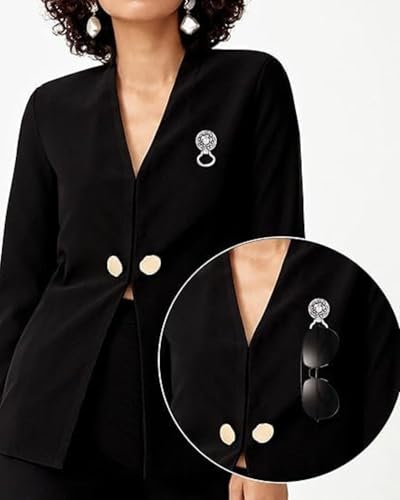 MJartoria Interchangeable Snap Buttons Centerpiece Rhinestone Eye Glass Holding Brooch (Silver Color)2