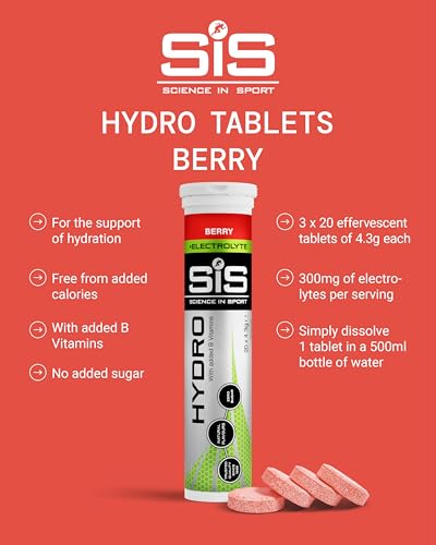 Science in Sport Hydro Electrolyte Tablets 60 pcs. Berry – Vegan & Gluten-Free, Ideal to Promote Hydration and Maintain Electrolytes Balance (Packaging May Vary)