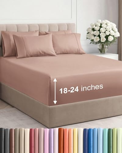 Image of Extra Deep Full Sheet Set - 6 Piece Breathable and Cooling Sheets - Hotel Luxury Bedding for Women, Men, Kids & Teens - Easy & Secure Fit - Soft, Wrinkle Free and Comfy - Extra Deep Pockets - Mauve
