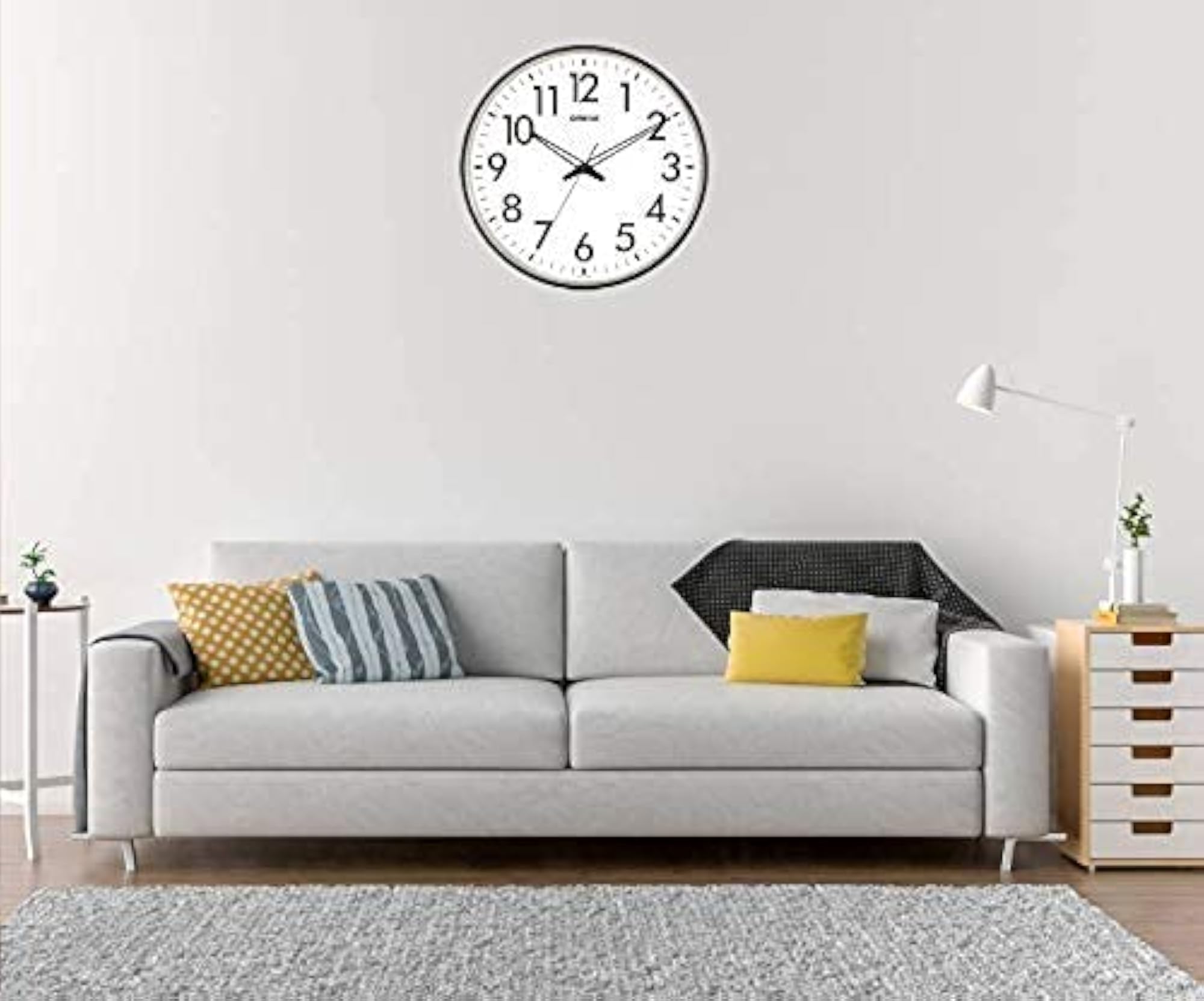 Round Plastic Wall Clock with White Dial and Silver Rim