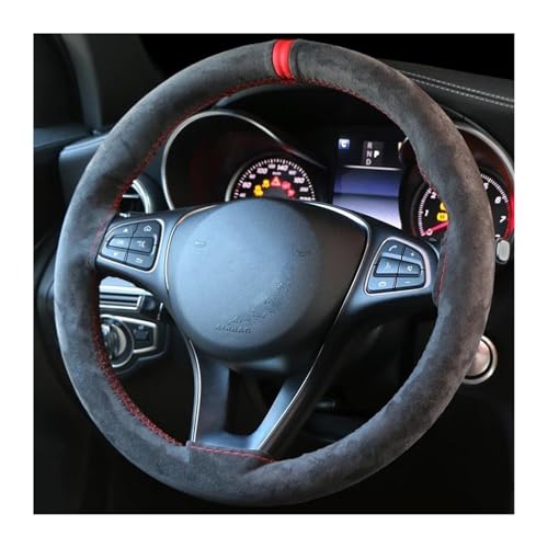 Image of wheel sleeve protector High End Suede Car Steering Wheel Cover Universal Hand Sewing Soft Leather Diy Wrap Winter Cover Protection(Black)