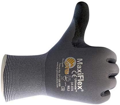 MaxiFlex ATG 34-874 Gloves Nitrile Micro-Foam Grip Palm & Fingers - Excellent Grip and Abrasion Resistance (1, Large), Grey