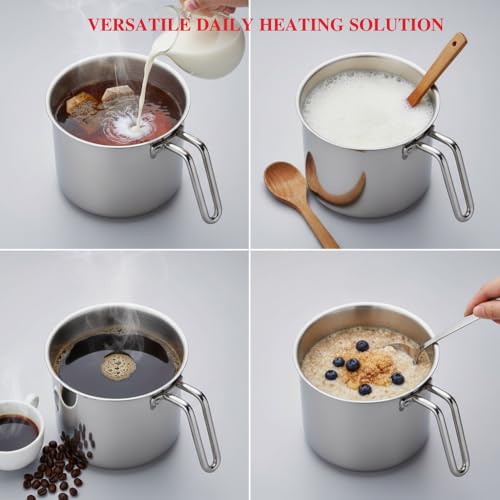 Image of Vinod Platinum Triply Stainless Steel Milk Pot 14 cm (2 Litre) with Handle, Glass Lid & Steam Vent | Use as Milk Boiler & Milk Boiling Pot, Tea Pan and Coffee Warmer | Gas & Induction Compatible