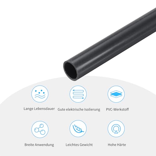 QUARKZMAN PVC Rohr, Durchmesser 10mm Länge 300mm Rund Kunststoffrohr für Garten, Aquarium, Wasserleitung, Kabelkanal, lüftungsrohr（Tiefgrau）