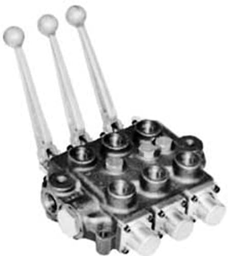 CROSS Manufacturing 150340 SBA Series Cast Iron Triple Spool Monoblock Hydraulic Directional Control Valve, 1st Spool 4-Position float, 2nd Spool 3-Position, 3rd Spool 3-Position, Open Centered, 3/4" x 3/4" x 1/2" NPT Female, 2500 psi, Grey