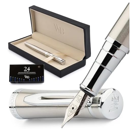 Wordsworth & Black - Juego de plumas, Medio Nib, incluye 6 cartuchos de tinta y un convertidor de recarga de tinta, caja de regalo, caligrafía, bolígrafos de escritura lisa [Cromo plateado]