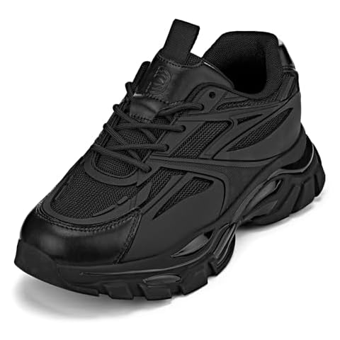 CALTO Men's Invisible Height Increasing Elevator Shoes - Jet Black/Onyx Sole Chunky Sole Lace-up Sporty Sneakers - 2.6 Inches Taller - S5282 - Size 9 D(M) US Cover