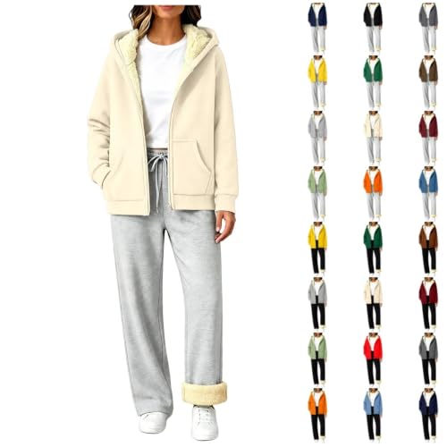 XINGJIAARTS Womens Sweatsuits 2 Piece Set Fleece Lined Zip Up Hoodie Jacket and Sweatpants Sets Warm Tracksuit with Pockets Beige Medium - image 1