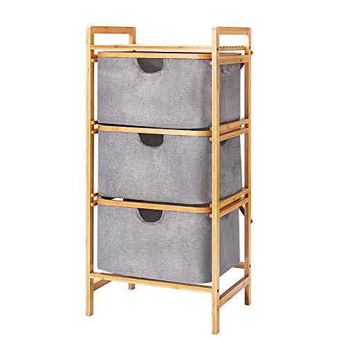 3-Drawer Bamboo Storage Shelf Sliding Detachable Rack Storage System with Laundry Hamper Cloth Fabric