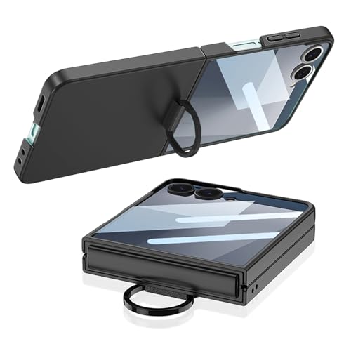 Image of Kapa Ultra Thin PC + D Ring Back Case for Samsung Galaxy Flip7 / Z Flip 7 |with [Inbuilt Glass] Shockproof Slim Hard Protective Cover (Black)