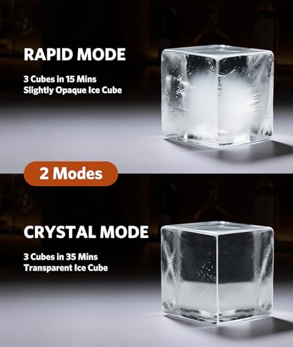 Image of Electactic Crystal Clear Cubic Ice Makers Countertop -Makes 3 Large, 1.6 inch Clear Ice Cubes in 15 Mins, 24h Timer, Self-Cleaning Ice Maker with 5 Ice Cube Sizes for Cocktails, Whiskey & Bourbon