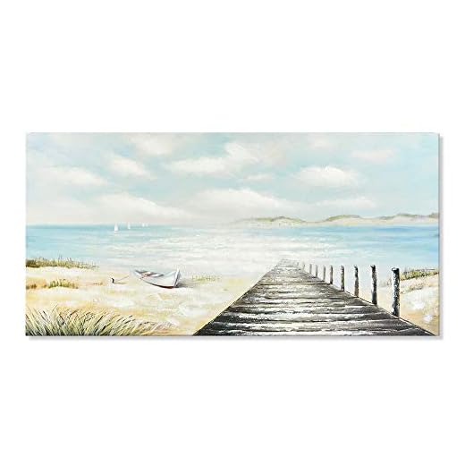 Coastal Canvas Art Path to The Sea Relaxing Seascape Handmade Boat Oil Painting Framed Picture Wall Decoration for Home 40x20 inch