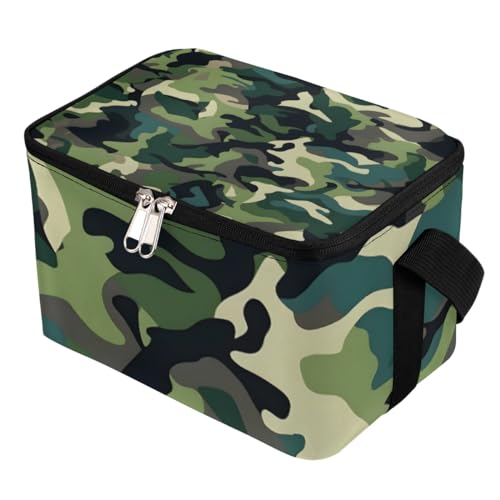 Lunch Bags for Women Men 9 Cans,Camouflage Green Hot & Cold Food Delivery Bag Insulated Grocery Bag Insulated Lunch Box Camo Skin Cooler Bag for Office Work Picnic Beach