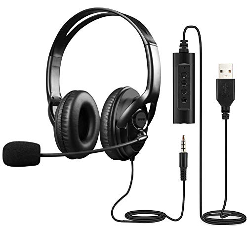 Casque USB avec Microphone, Casque USB Casque d'ordinateur, Casque PC avec Microphone antibruit et Commandes Audio, Casque USB Multi-Usage Casque Skype Casque de Chat Casque de Bureau pour Skype Cover