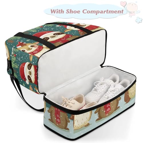 Large Weekender Overnight Bags Animal Cute Sloth Christmas Travel Duffel Bag for Women Men Gym Bag With Shoe Compartment Foldie Travel Tote Bag Carry On Personal Item Bag for Travel Gym Sports4