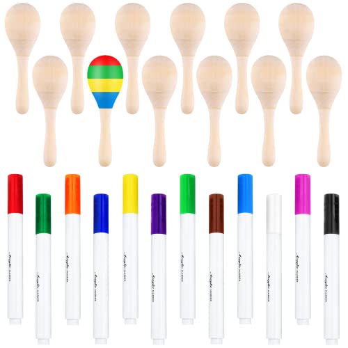 Morcheiong 12Pcs Diy Mini Wooden Maracas For Kids With 12Pcs Acrylic Paint Pens #TOP4