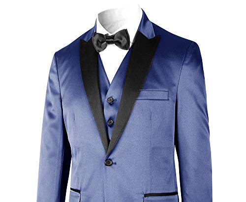Terno Smoking 1 Botão Azul Marinho acetinado, kit 3 peças para casamento, noivo, padrinho, formando
