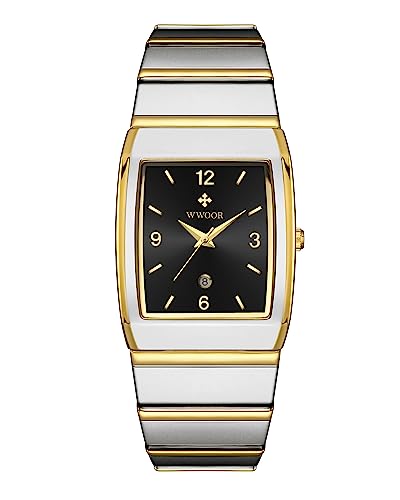 WWOOR Square Watches for Men Wristwatch Fashion Waterproof Sport Analog Quartz Business Mens Watches Stainless Steel Watch