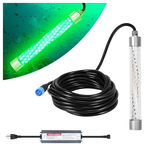 HUSUKU FS0-3 LED Underwater Fishing Light with Transformer AC110~265 - 100W 10,000lm with 16.4ft Cord Green Night Fishing Finder Attractor, IP68 Submersible Boat Lamp for Snook Crappie Squid Shrimp