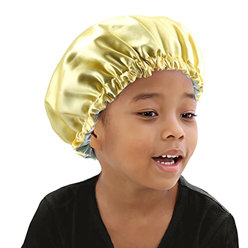 Image of Stain Bonnet Silk Sleep Cap Adjustable Satin Cap for Night Sleeping Hair Bonnet Reversible Double Layer