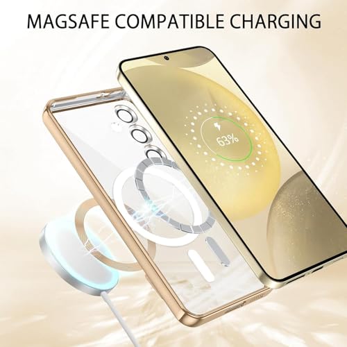 Image of VONZEE Clear Logo Electroplating Transparent Case for Samsung A16 5G, Magnetic Plating [Support for MagSafe Charger] TPU Cover, Individual Camera Protection for Each Lens - Desert Titanium