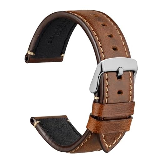 WOCCI 20mm Affärsstil Läder Klockarmband med Silver Rostfritt Stål Spänne (Guldbrun)