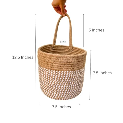 Image of JASMEY HOMES Wall Hanging Jute Basket for Vegetables /Newspaper Storage Box for Home /Milk Basket for Main Door Hanging from (Black & White)