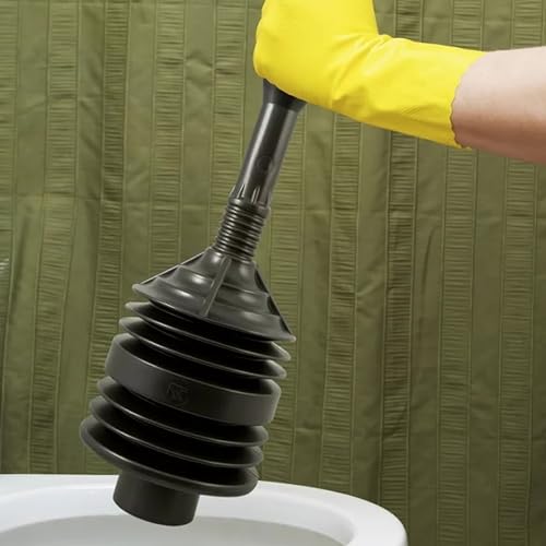 Image of Waxman PlumbCraft 5.5-in. Diameter Black Plastic Bellows Plunger 7505900, Heavy Duty Toilet Plunger for Households, Accordion Plunger to Unclog Toilet, Toilet Bowl Plunger with Ergonomic Handle