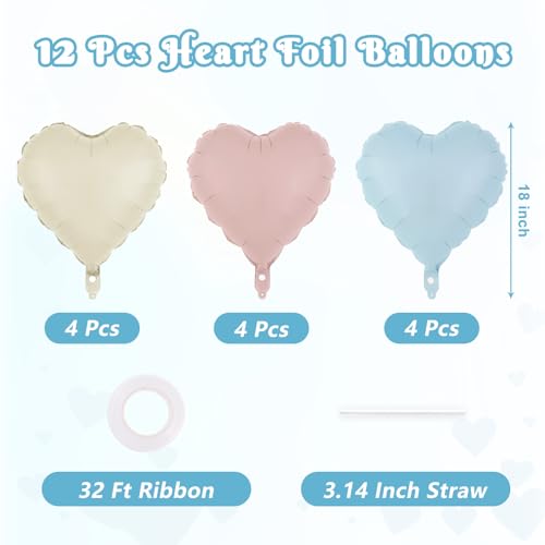 Image of 12 Pcs Colorful Heart Balloons,18 Inch Heart Foil Balloons Love Balloon Valentine Balloon for Birthday Party Wedding Engagement Party Baby Shower Valentine Day Decorations