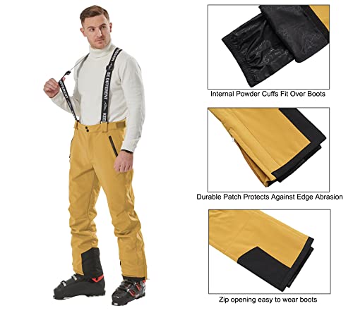 Town&Field Snow Hiking Ski Pants For Men Waterproof Fleece Lined Outdoor Cargo Bibs Softshell Winter Warm Pants Detachable Suspenders(Khaki, Xxl) #TOP4