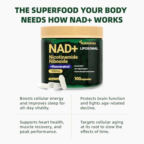 Image of NAD+ Supplement with, Nicotinamide Riboside & Resveratrol 900mg - Anti-Aging Support for Women & Men, NMN Alternative, Vegan Non-GMO - 100 Capsules