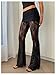 Verdusa Women's Lace Pants Floral Sheer Mesh Flare Leggings Elastic Long Trousers Going Out Bottoms Black X-Large