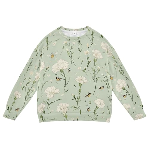 JUNZAN Cartoon Dianthus Sage Green Big Girls Sweatshirts Hoodies Fleece Kids Hoodies Boys Athletic 4T
