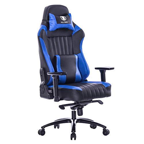 VON RACER Memory Foam Gaming Chair-Adjustable Tilt, Angle and 3D Arms Ergonomic High-Back Leather Racing Executive Computer Desk Office Metal Base, Blue