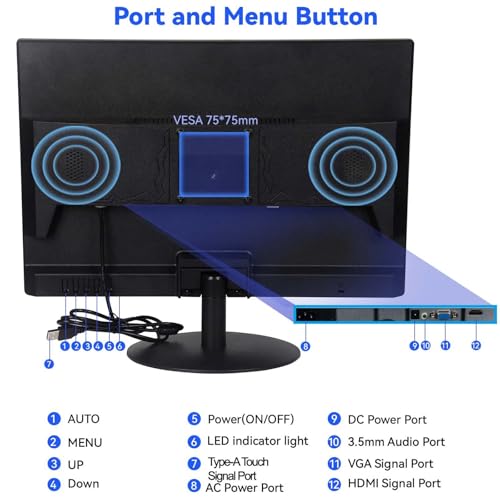 Image of Touchscreen Monitor 19 inch FHD 1440x900 Multi-Touch Screen HDMI VGA Type-A Touch Port Dual Speakers,60Hz,VESA,Brightness 300cd /m,Tilt Adjust,PC Office Desktop Business Computer Touch Display