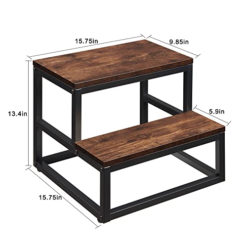 Wooden Step Stools For Adults Kids, Heavy Duty 2 Step Stool For Kichen/Bathroom/Bedside Step Stool - Holds Up To 500Lb (Brown) #TOP5